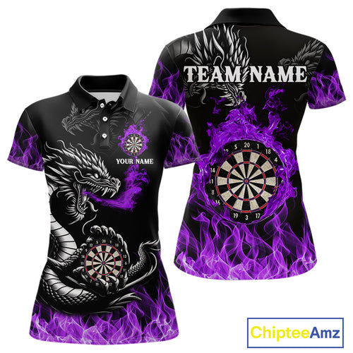 Personalized Purple Flaming Dragon Dart Shirts For Women Custom Dart Team Jerseys Polo & Quarter Zip TDM4309