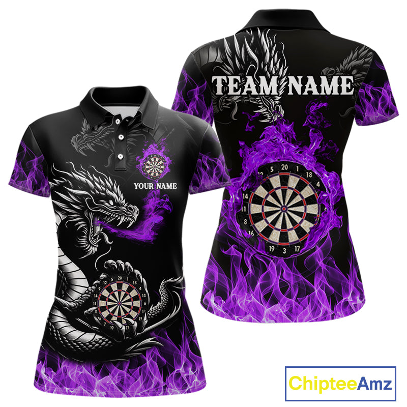 Personalized Purple Flaming Dragon Dart Shirts For Women Custom Dart Team Jerseys Polo & Quarter Zip TDM4309