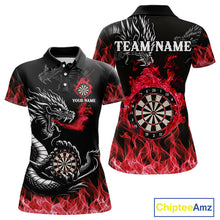 Load image into Gallery viewer, Personalized Red Flaming Dragon Dart Shirts For Women Custom Darts Team Jerseys Polo &amp; Quarter Zip TDM4310