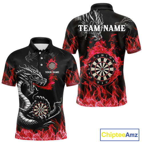 Personalized Red Flaming Dragon Dart Shirts For Men Custom Darts Team Jerseys Polo & Quarter Zip TDM4310