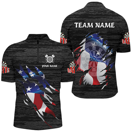 Personalized Black Grunge American Flag Darts Shirts For Men Custom Patriotic Darts Team Jerseys TDM2169