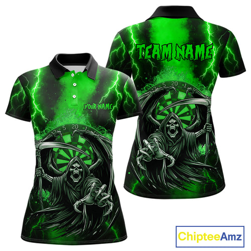 Personalized Green Grim Reaper Thunder Lightning Darts Shirt For Women, 3D Darts Team Jerseys TDM4531