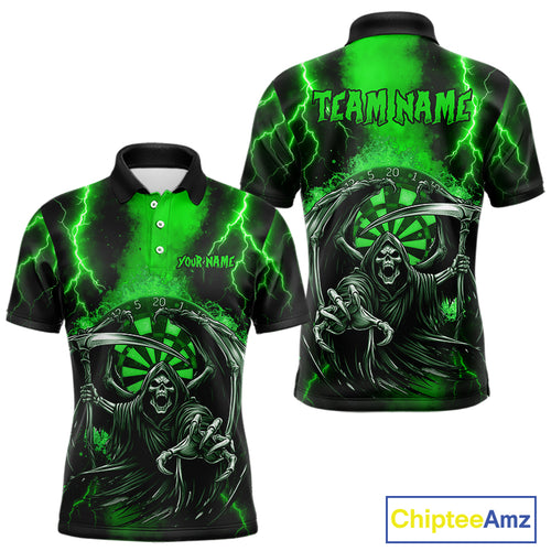 Personalized Green Grim Reaper Thunder Lightning Darts Shirt For Men, 3D Darts Team Jerseys TDM4531