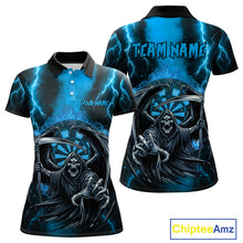 Load image into Gallery viewer, Personalized Blue Grim Reaper Thunder Lightning Darts Shirt For Women, 3D Darts Team Jerseys TDM4532