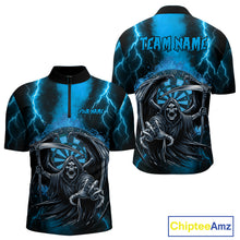 Load image into Gallery viewer, Personalized Blue Grim Reaper Thunder Lightning Darts Shirt For Men, 3D Darts Team Jerseys TDM4532