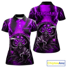 Load image into Gallery viewer, Personalized Purple Grim Reaper Thunder Lightning Darts Shirt For Women, 3D Darts Team Jerseys TDM4533