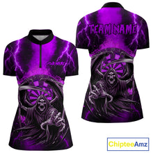 Load image into Gallery viewer, Personalized Purple Grim Reaper Thunder Lightning Darts Shirt For Women, 3D Darts Team Jerseys TDM4533