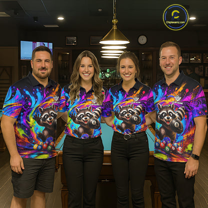 Funny Raccoon Colorful 8 Ball Billiard Shirts For Women Custom Billiard Jersey, Pool Player Gifts TDM7174