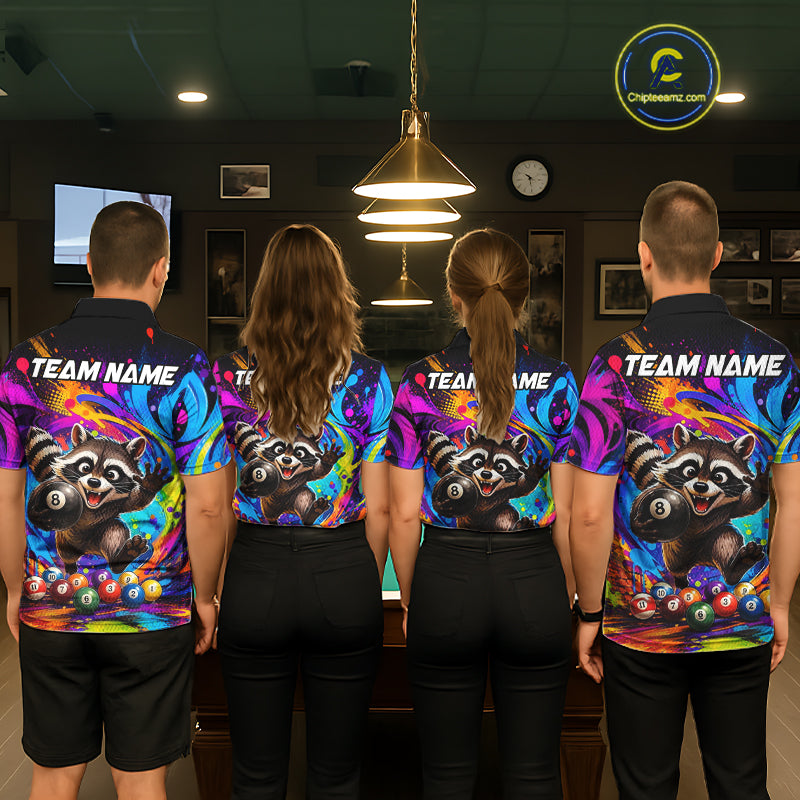 Funny Raccoon Colorful 8 Ball Billiard Shirts For Women Custom Billiard Jersey, Pool Player Gifts TDM7174