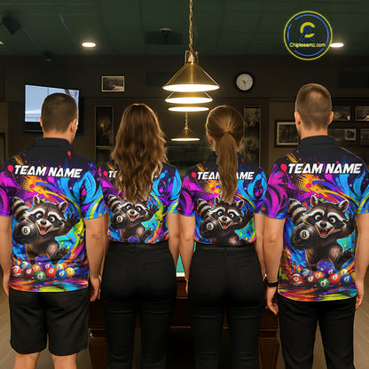 Funny Raccoon Colorful 8 Ball Billiard Shirts For Women Custom Billiard Jersey, Pool Player Gifts TDM7174