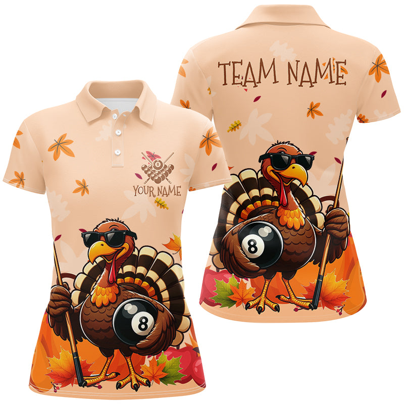 Orange Funny Turkey Billiard Shirts For Women Custom Thanksgiving Billiard Team Shirts Outfit TDM2681