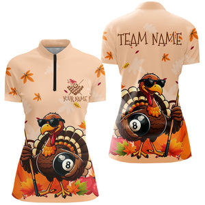 Orange Funny Turkey Billiard Shirts For Women Custom Thanksgiving Billiard Team Shirts Outfit TDM2681