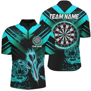 Turquoise Arrow Fire Custom Tiger Darts Shirts For Men, Darts League Team Shirts Dart Jerseys TDM2689