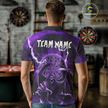 Load image into Gallery viewer, Purple Grim Reaper Lightning 3D Darts Shirt For Men Custom Darts Jersey Team Polo &amp;  1/4 Zip TDM4952