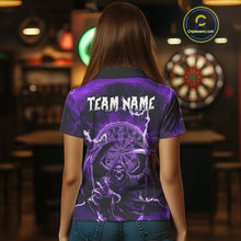 Load image into Gallery viewer, Purple Grim Reaper Lightning 3D Darts Shirt For Women Custom Darts Jersey Team Polo &amp;  1/4 Zip TDM4952