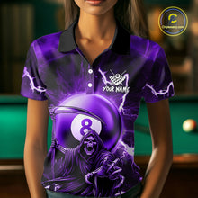 Load image into Gallery viewer, Purple Grim Reaper 8 Ball Billiard Shirt For Women Custom Lightning Pool Team Jersey Polo &amp; 1/4 Zip TDM4955
