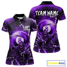Load image into Gallery viewer, Purple Grim Reaper 8 Ball Billiard Shirt For Women Custom Lightning Pool Team Jersey Polo &amp; 1/4 Zip TDM4955