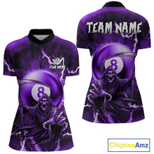 Load image into Gallery viewer, Purple Grim Reaper 8 Ball Billiard Shirt For Women Custom Lightning Pool Team Jersey Polo &amp; 1/4 Zip TDM4955