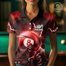 Load image into Gallery viewer, Red Grim Reaper 8 Ball Billiard Shirt For Women Custom Lightning Pool Team Jersey Polo &amp; 1/4 Zip TDM4956