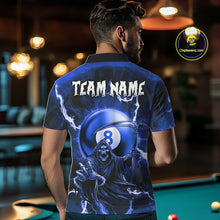 Load image into Gallery viewer, Blue Grim Reaper 8 Ball Billiard Shirt For Women Custom Lightning Pool Team Jersey Polo &amp; 1/4 Zip TDM4957