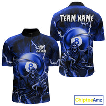 Load image into Gallery viewer, Blue Grim Reaper 8 Ball Billiard Shirt For Men Custom Lightning Pool Team Jersey Polo &amp; 1/4 Zip TDM4957