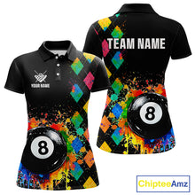Load image into Gallery viewer, Funny 8 Ball Pool Paint Colorful Argyle Custom Billiard Shirt For Women, Best Pool Team Jersey TDM4961