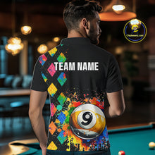 Load image into Gallery viewer, Funny 9 Ball Pool Paint Colorful Argyle Custom Billiard Shirt For Men, Best Pool Team Jersey TDM4962
