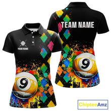 Load image into Gallery viewer, Funny 9 Ball Pool Paint Colorful Argyle Custom Billiard Shirt For Women, Best Pool Team Jersey TDM4962