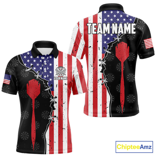 Retro American Flag Patriotic Darts Shirt For Men Custom Darts Team Jersey Polo & Quarter Zip TDM5388