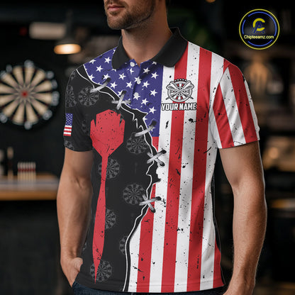 Retro American Flag Patriotic Darts Shirt For Men Custom Darts Team Jersey Polo & Quarter Zip TDM5388