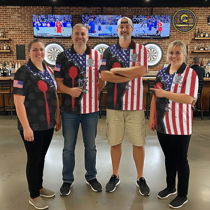 Retro American Flag Patriotic Darts Shirt For Men Custom Darts Team Jersey Polo & Quarter Zip TDM5388