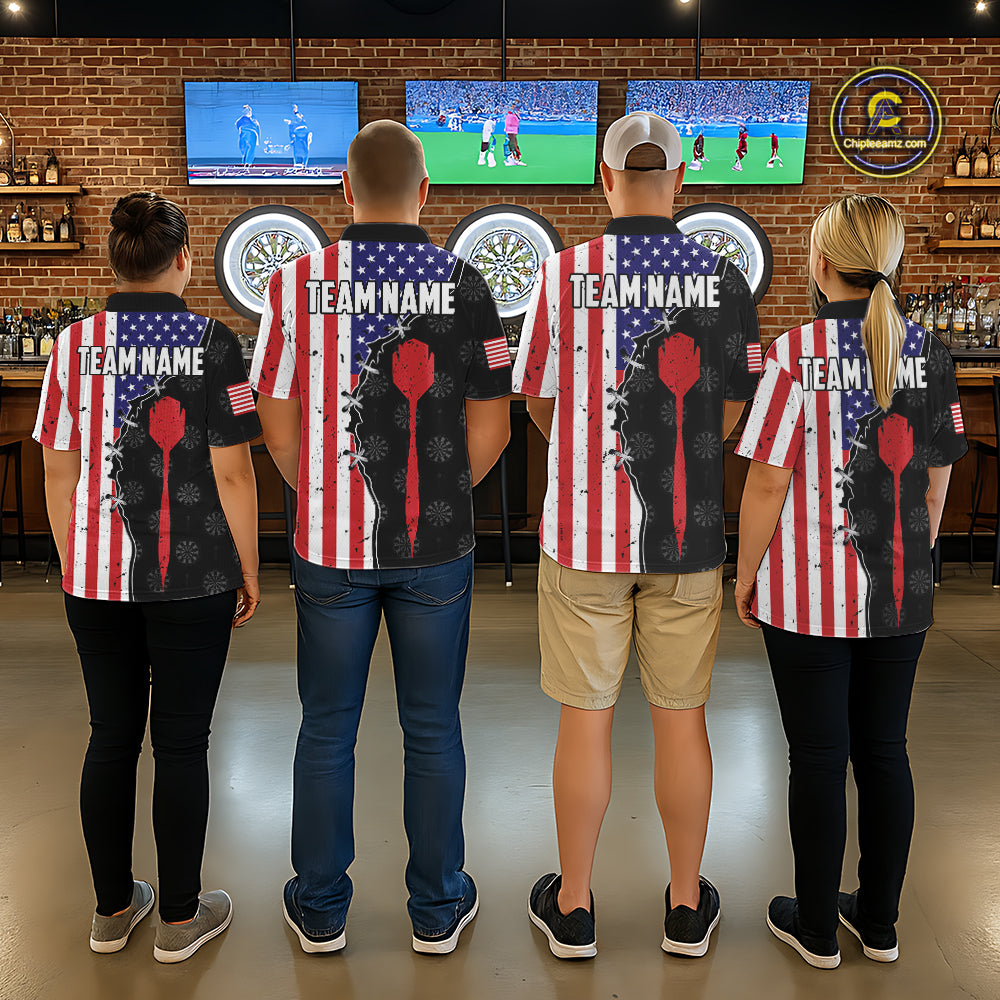 Retro American Flag Patriotic Darts Shirt For Men Custom Darts Team Jersey Polo & Quarter Zip TDM5388