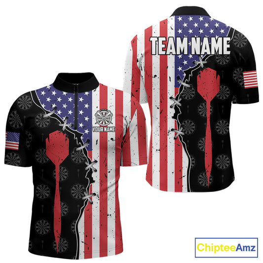Retro American Flag Patriotic Darts Shirt For Men Custom Darts Team Jersey Polo & Quarter Zip TDM5388