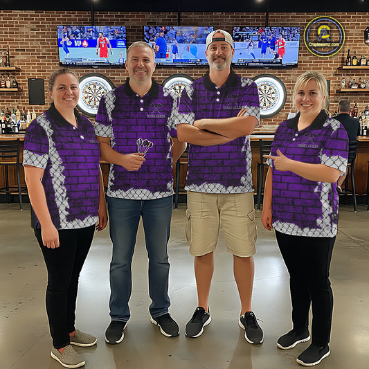 Purple Brick-Wall Fierce Bulldog Women Darts Quarter- Zip Team Shirt Personalized Name For Players NYN2115