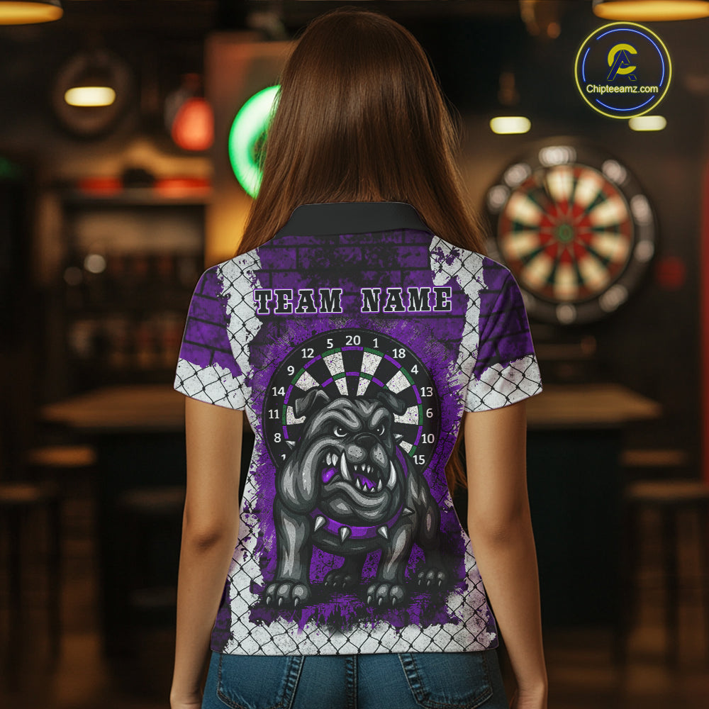 Purple Brick-Wall Fierce Bulldog Women Darts Polo Team Shirt Personalized Name For Players NYN2115