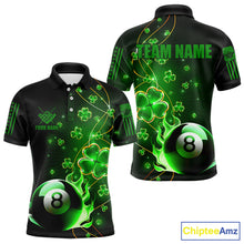 Load image into Gallery viewer, Green 8 Ball Fire Luckiest Shamrock Men Billiard Shirt Custom St Patrick Day Billiard Team Jerseys TDM3389