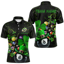 Load image into Gallery viewer, Black Grunge Billiard Balls Luckiest Shamrock Men Pool Shirts Custom St Patrick Day Billiard Jersey TDM3390