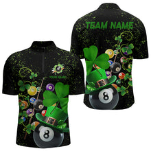 Load image into Gallery viewer, Black Grunge Billiard Balls Luckiest Shamrock Men Pool Shirts Custom St Patrick Day Billiard Jersey TDM3390