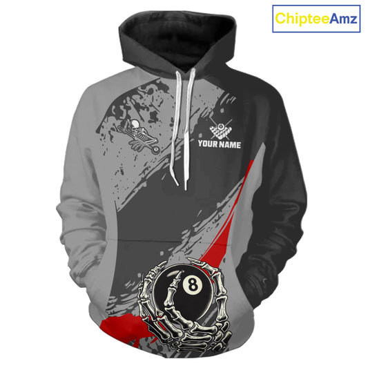 8 Ball Skeleton Billiard Hoodie For Men And Women Custom 8 Ball Hoodie Pool Team Jersey |Red TDM5676