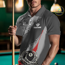 Load image into Gallery viewer, 8 Ball Skeleton Custom Billiard Polo &amp; 1/4 Zip For Men, Funny 8 Ball Pool Billiard Team Jersey|Red TDM5676