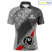 Load image into Gallery viewer, 8 Ball Skeleton Custom Billiard Polo &amp; 1/4 Zip For Men, Funny 8 Ball Pool Billiard Team Jersey|Red TDM5676