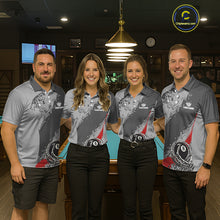 Load image into Gallery viewer, 8 Ball Skeleton Custom Billiard Polo &amp; 1/4 Zip For Men, Funny 8 Ball Pool Billiard Team Jersey|Red TDM5676