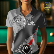 Load image into Gallery viewer, 8 Ball Skeleton Custom Billiard Polo &amp; 1/4 Zip For Women, Funny 8 Ball Pool Billiard Team Jersey|Red TDM5676