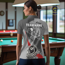 Load image into Gallery viewer, 8 Ball Skeleton Custom Billiard Polo &amp; 1/4 Zip For Women, Funny 8 Ball Pool Billiard Team Jersey|Red TDM5676