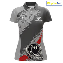 Load image into Gallery viewer, 8 Ball Skeleton Custom Billiard Polo &amp; 1/4 Zip For Women, Funny 8 Ball Pool Billiard Team Jersey|Red TDM5676