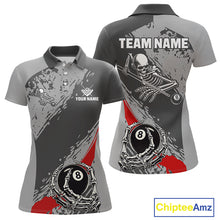 Load image into Gallery viewer, 8 Ball Skeleton Custom Billiard Polo &amp; 1/4 Zip For Women, Funny 8 Ball Pool Billiard Team Jersey|Red TDM5676