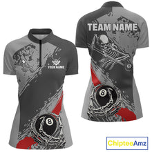Load image into Gallery viewer, 8 Ball Skeleton Custom Billiard Polo &amp; 1/4 Zip For Women, Funny 8 Ball Pool Billiard Team Jersey|Red TDM5676
