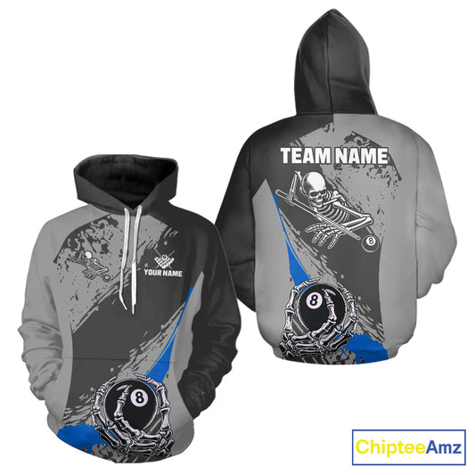 8 Ball Skeleton Billiard Hoodie For Men And Women Custom 8 Ball Hoodie Pool Team Jersey |Blue TDM5677