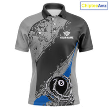 Load image into Gallery viewer, 8 Ball Skeleton Custom Billiard Polo &amp; 1/4 Zip For Men, Funny 8 Ball Pool Billiard Jersey|Blue TDM5677
