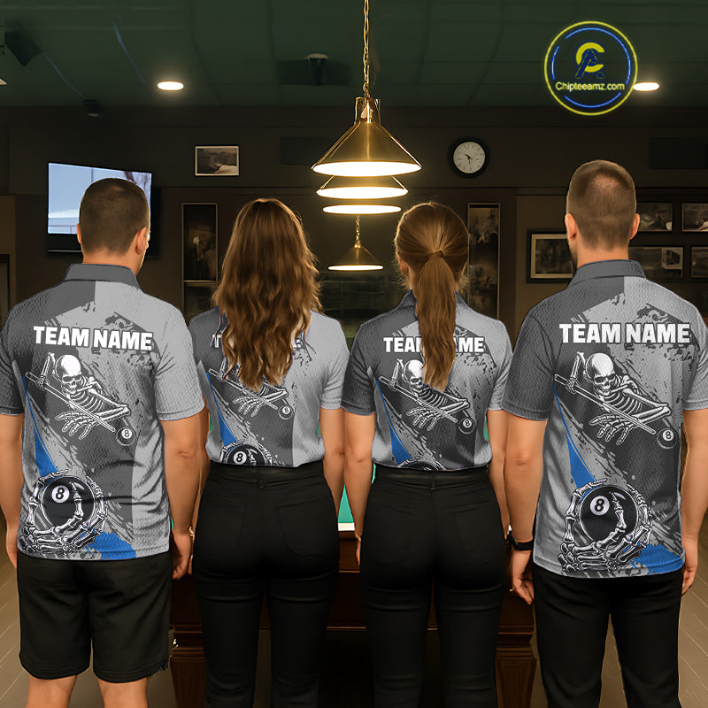 8 Ball Skeleton Custom Billiard Polo & 1/4 Zip For Women, Funny 8 Ball Pool Billiard Jersey|Blue TDM5677